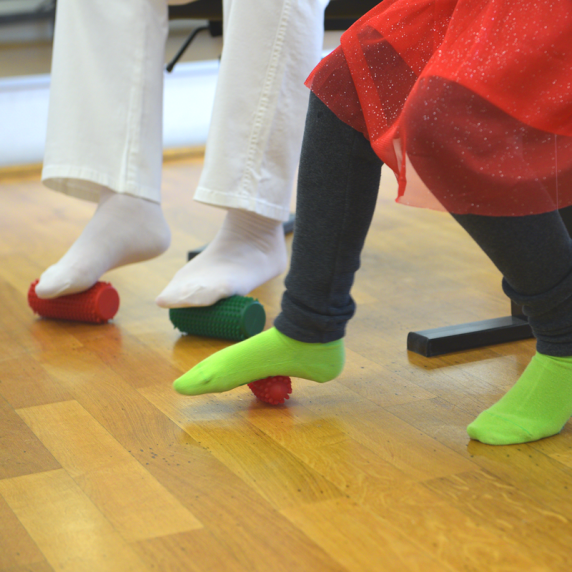 Practicing viola with the foot rollers