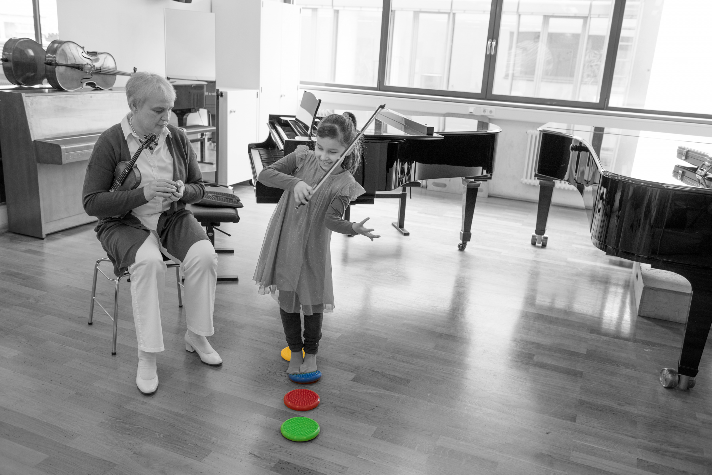 Balancing on the mini cushions